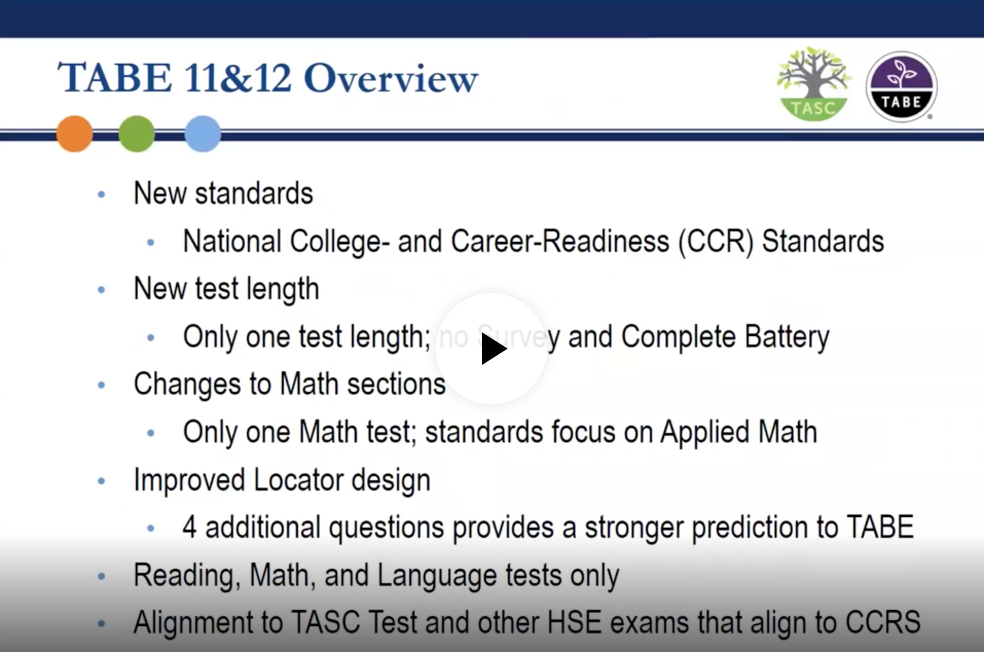 TABE 11 & 12 Best Practices Webinar Tabetest